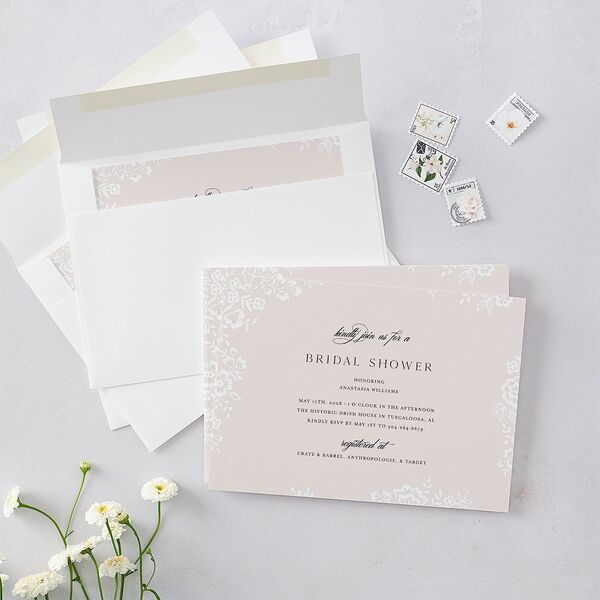 Romantic Lace Bridal Shower Invitations Pure White Signature Blank Standard
