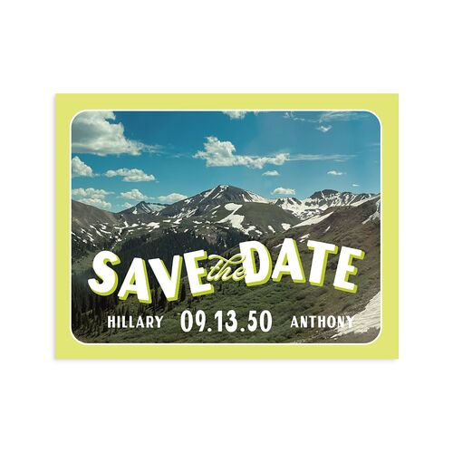 Retro Destination Postcard Inspired Save the Date Petite Cards Chartreuse Signature smooth Blank No Standard