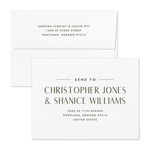 Destination Photo Poster Save the Date Magnet Envelopes Hunter Green Coral Shimmer Both Recipient and Return Addresses Pearlescent Standard