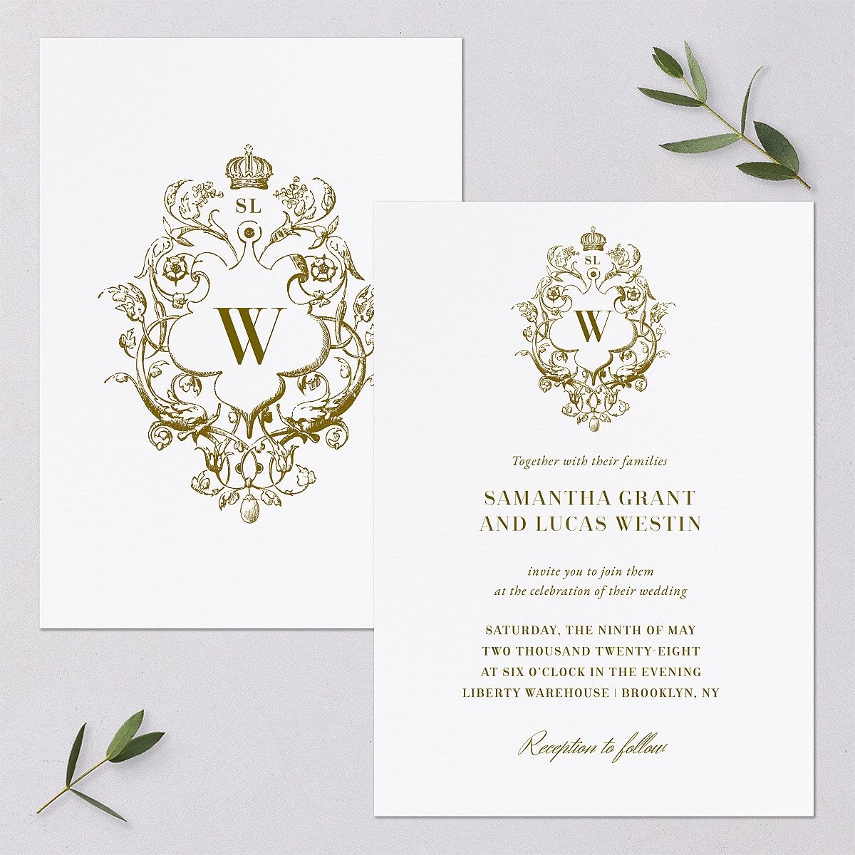 Ornate Vintage Crest Wedding Invitations Umber Signature Blank No Standard