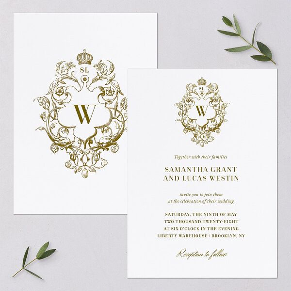 Ornate Vintage Crest Wedding Invitations Umber Signature Blank No Standard