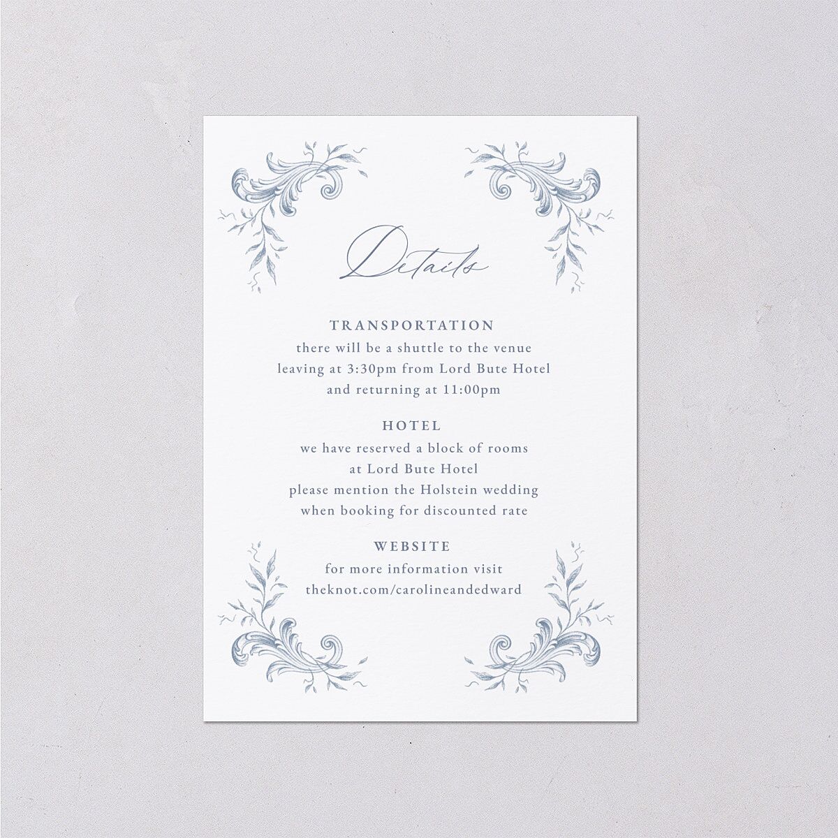 Antique Victorian Botanical Wedding Event Detail Cards Dusty Blue Signature Standard