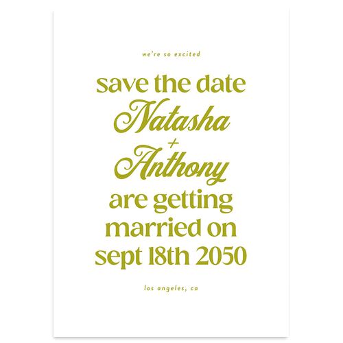 Modern Retro Type Save the Date Cards Brass Signature smooth Blank No Standard