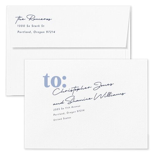 Warm Wishes Holiday Card Envelopes White Sea Blue Both Recipient and Return Addresses Standard Signature