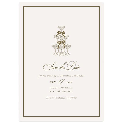 Classic Champagne with Bows Save the Date Cards Gold Signature smooth Blank No Standard