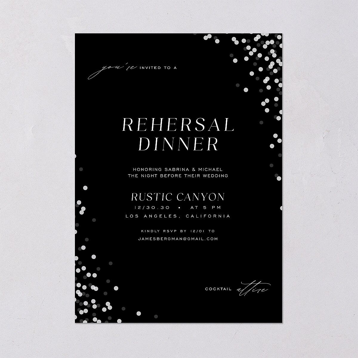 Confetti Glam Rehearsal Dinner Invitations Licorice Signature Blank