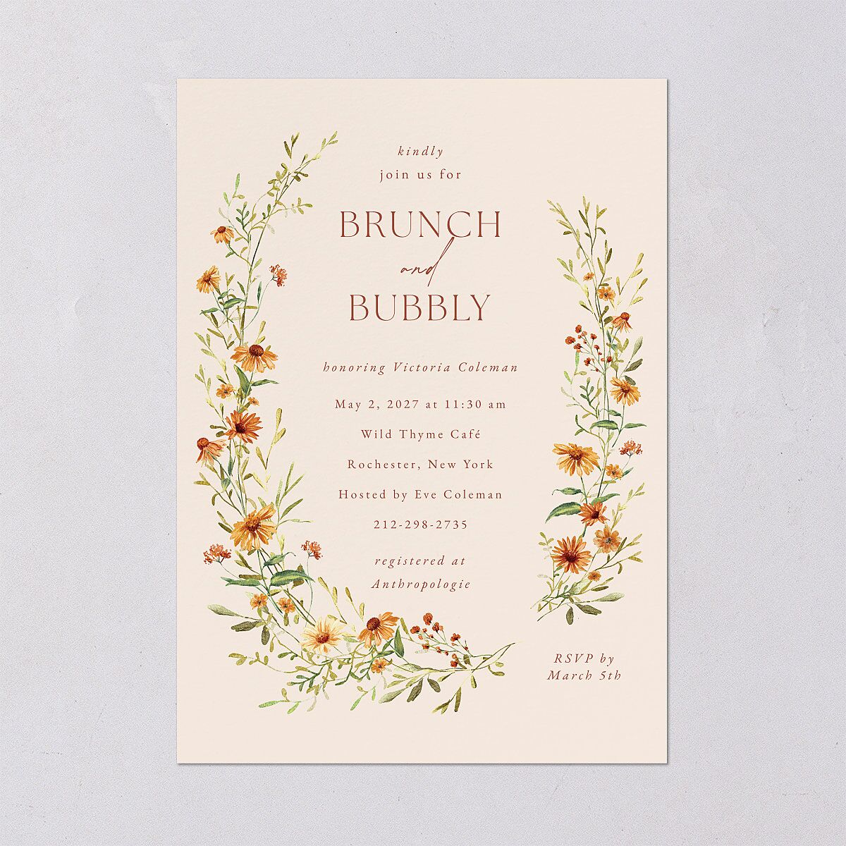 Wildflower Border Bridal Shower Invitations Cinnamon Signature Blank Standard