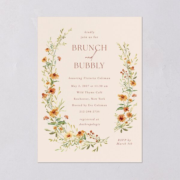 Wildflower Border Bridal Shower Invitations Cinnamon Signature Blank Standard