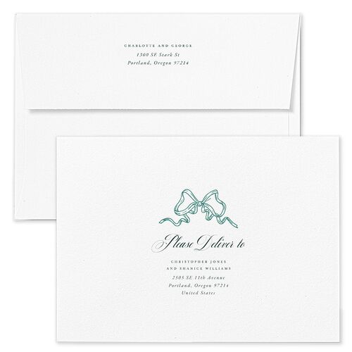 Rose Garden Crest Wedding Invitation Envelopes by Bridgerton White Dark Emerald Both Recipient and Return Addresses Standard Signature