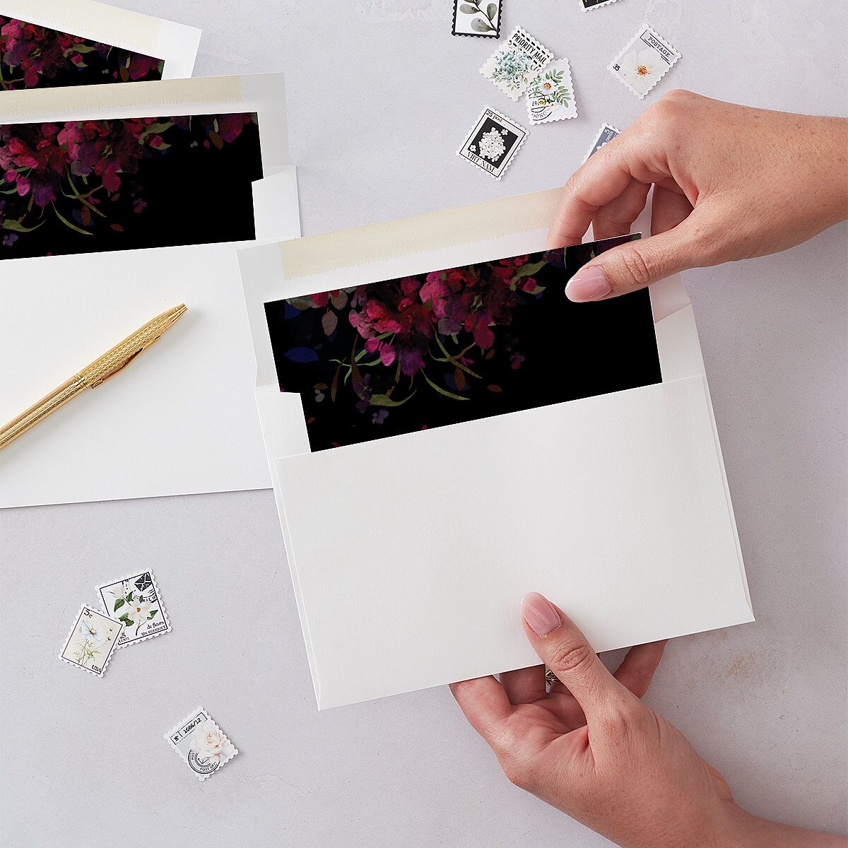 Midnight Floral Standard Envelope Liners Raspberry Standard