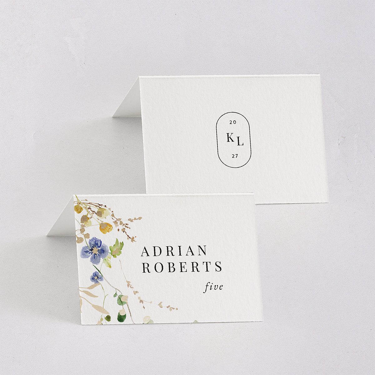 Glistening Wildflower Foil Place Cards Gold Pure White Signature