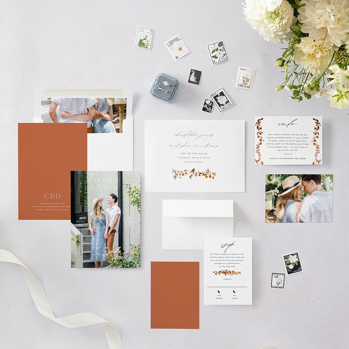 Simple Vine Save the Date Cards Terracotta Signature smooth Blank No Standard