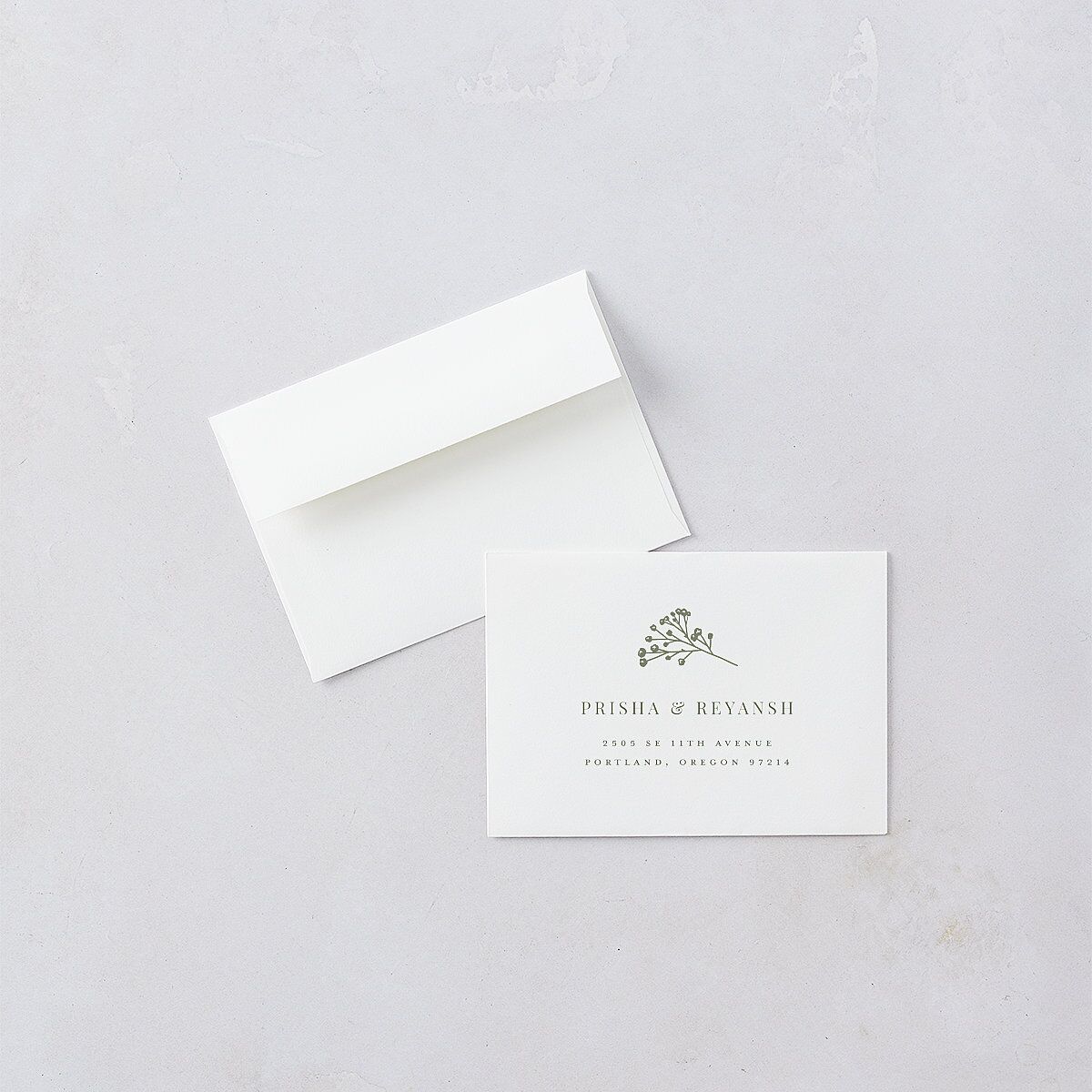 Baby's Breath Wedding Response Cards Gold Dark Camo Signature Standard