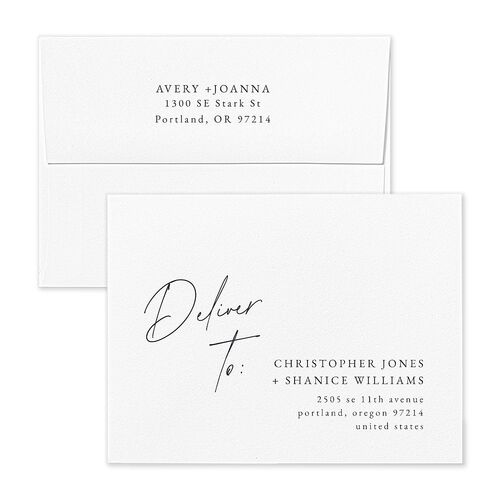 Corner Script Save the Date Magnet Envelopes Kraft Dark Navy Both Recipient and Return Addresses Signature Standard