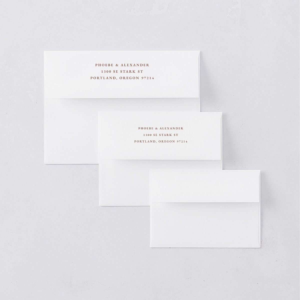 Striking Scene Wedding Invitation Envelopes White Dusty Rose Both Recipient and Return Addresses Standard Signature