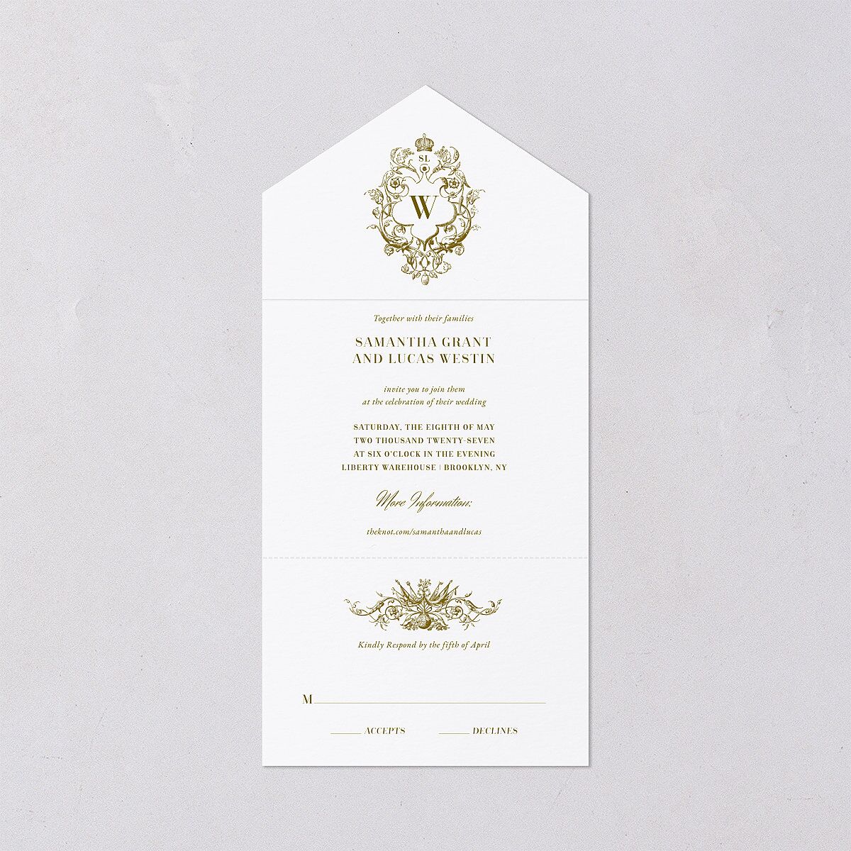 Ornate Vintage Crest All-in-One Wedding Invitations — view 1