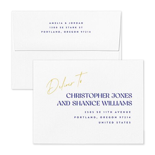 Wedding Of The Century Save the Date Magnet Envelopes Terracotta Sapphire Both Recipient and Return Addresses Signature Standard