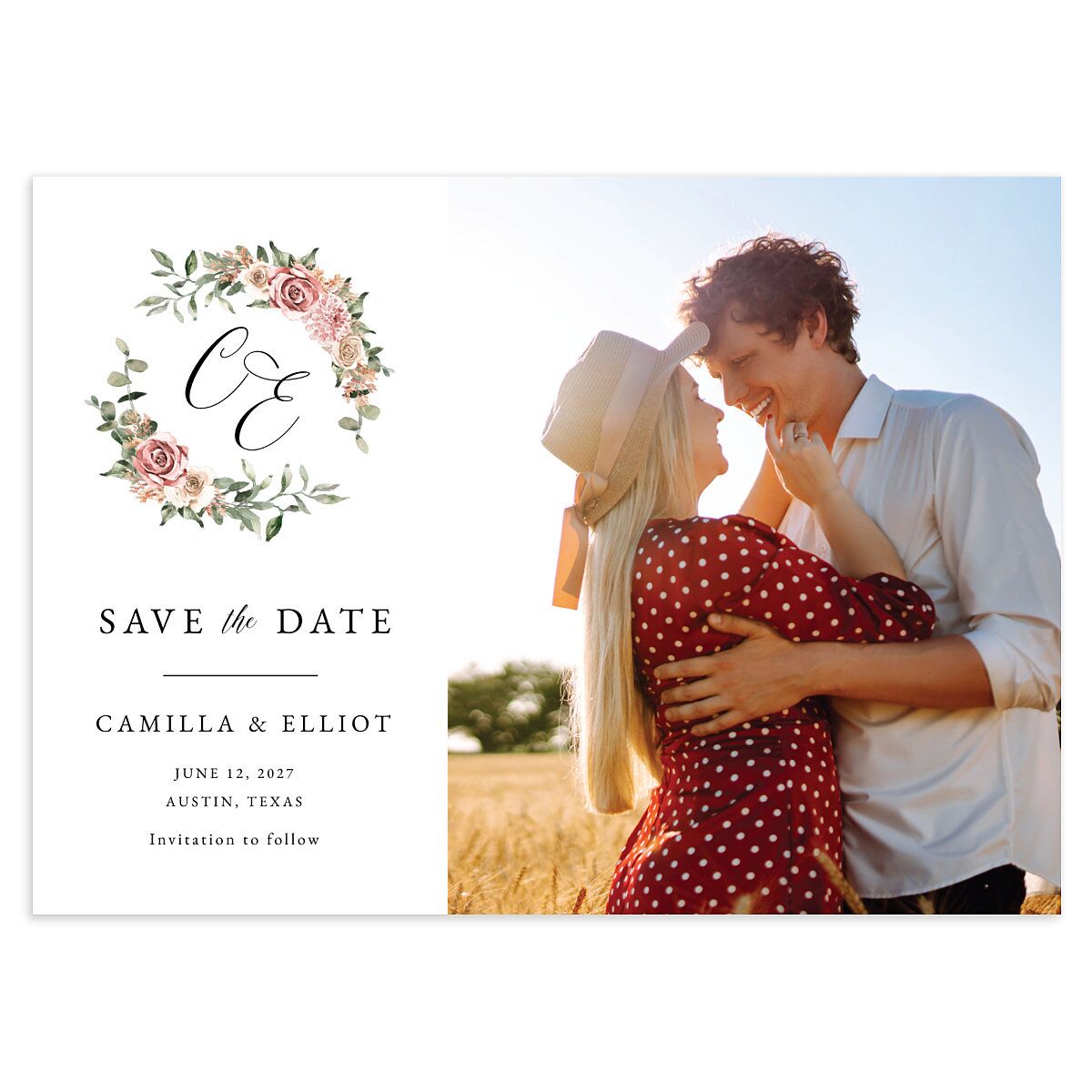 Floral Monogram Save The Date Cards