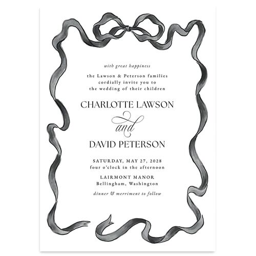 Vintage Bow Wedding Invitations Licorice Signature Blank No Standard