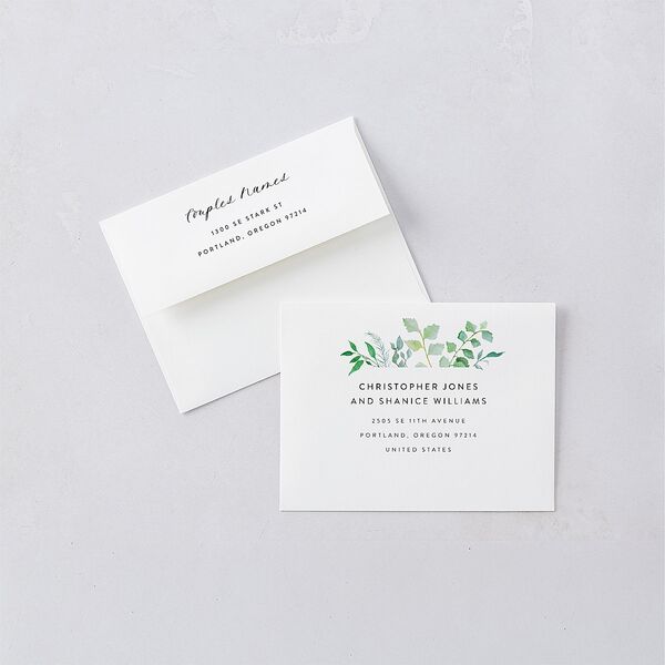 Leafy Ampersand Save the Date Magnet Envelopes White Standard Eucalyptus Both Recipient and Return Addresses Signature