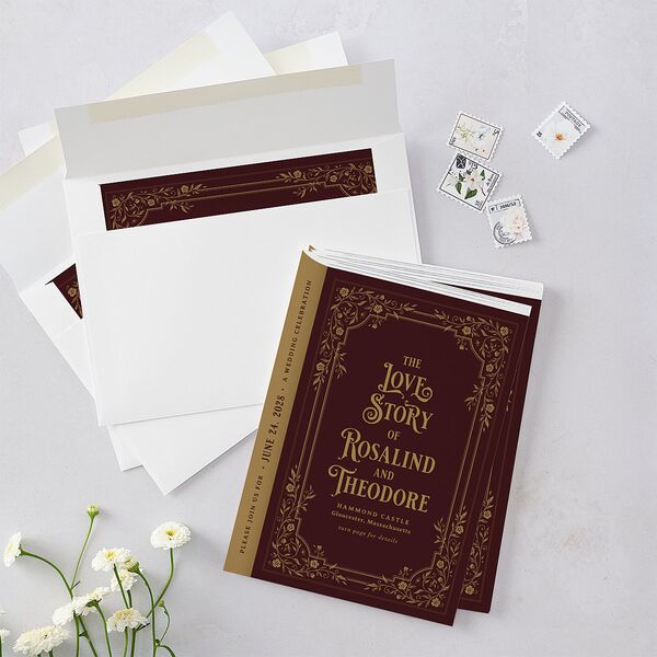 Vintage Storybook Wedding Invitations Merlot Signature Blank No Standard