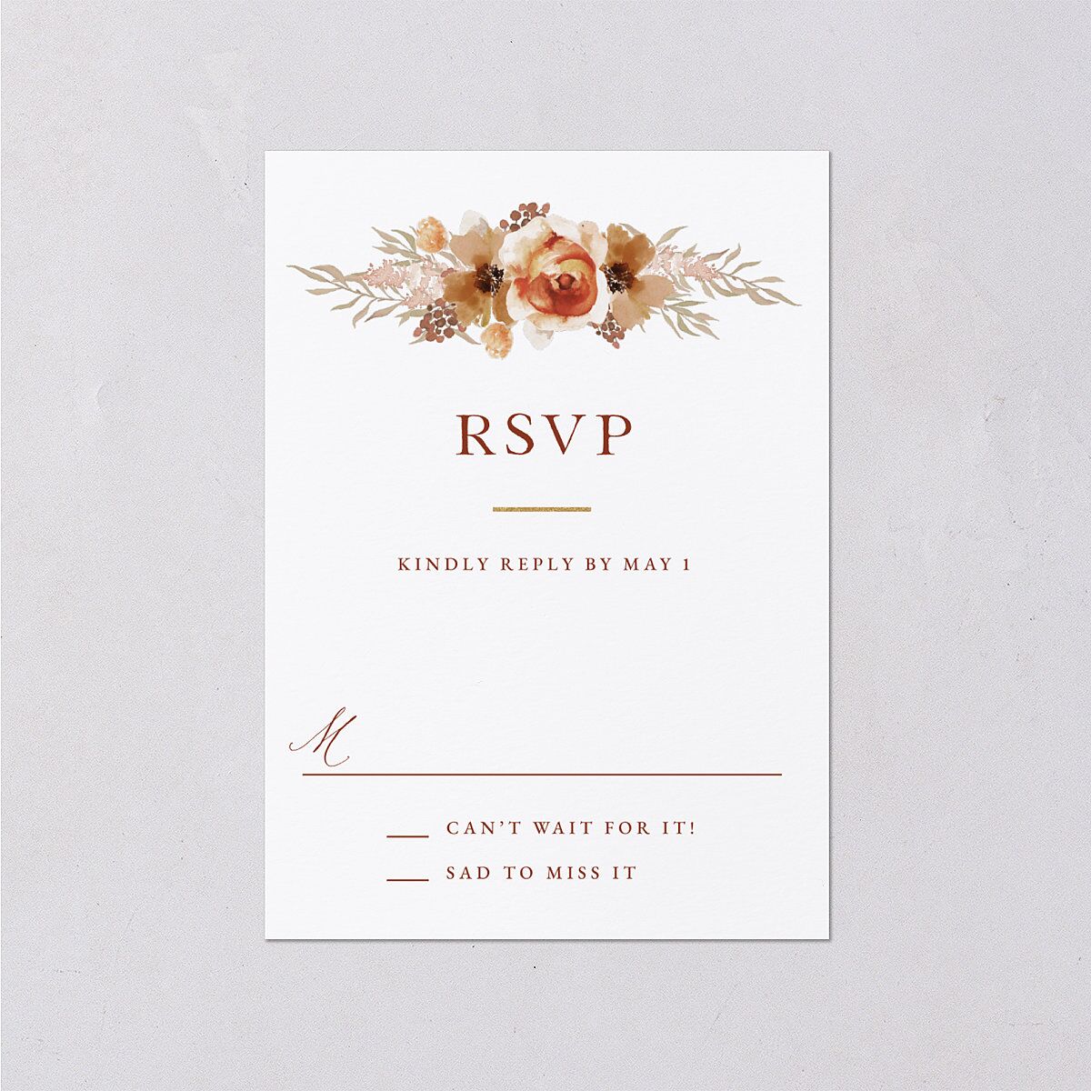 Bohemian Arch Foil Wedding Response Cards Gold Rust Signature Standard