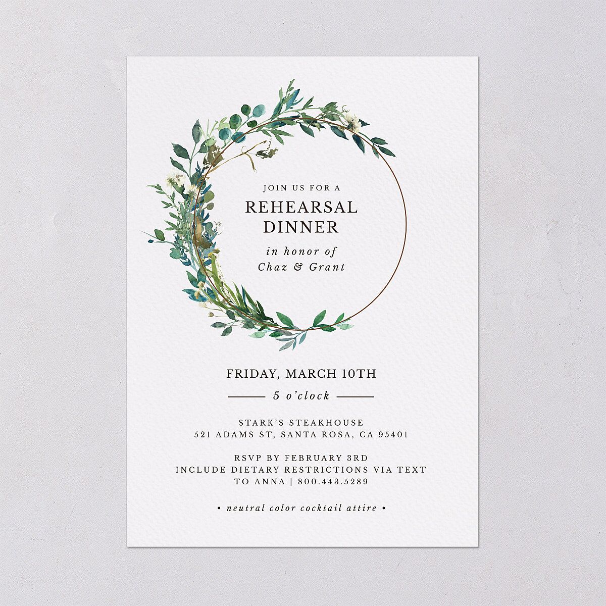 Leafy Hoops Rehearsal Dinner Invitations Eucalyptus Signature Blank Standard