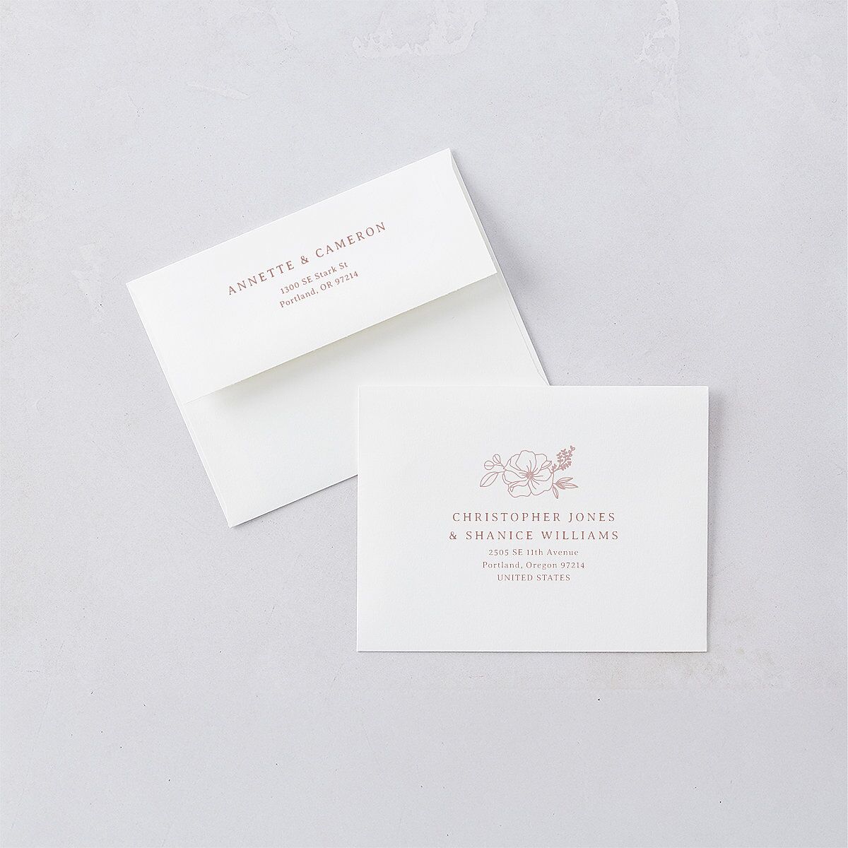 Floral Border Thank You Card Envelopes White Desert Rose Both Recipient and Return Addresses Signature Standard