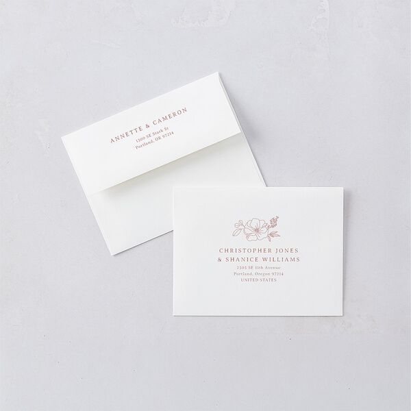Floral Border Thank You Card Envelopes White Desert Rose Both Recipient and Return Addresses Signature Standard