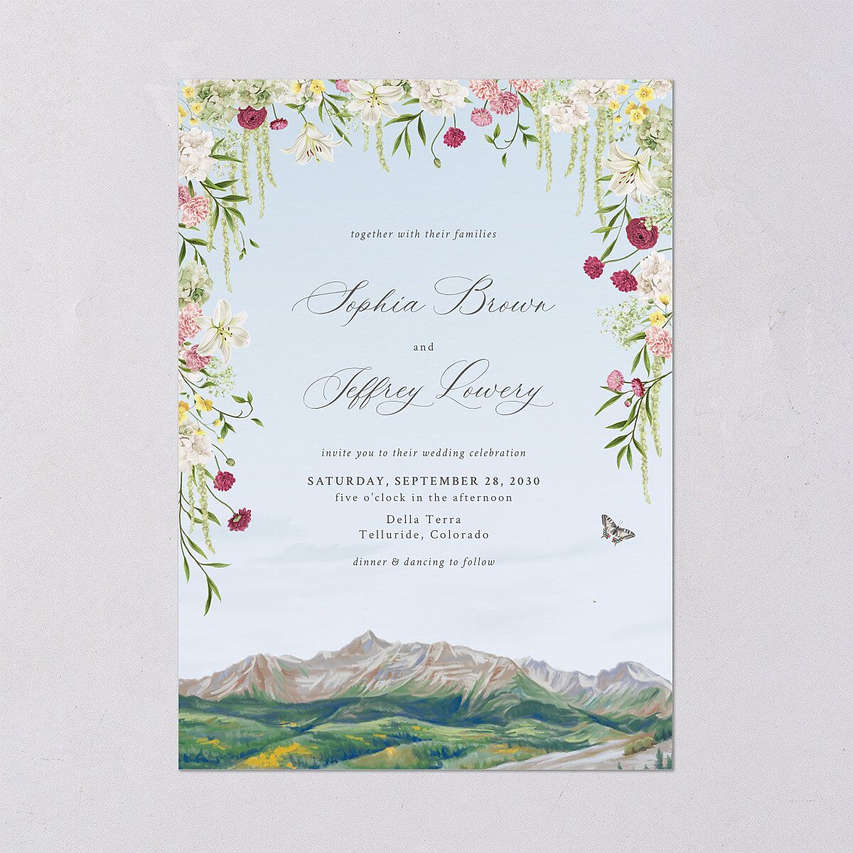 Romantic Floral Mountain Wedding Invitations Meadow Signature Blank Standard No