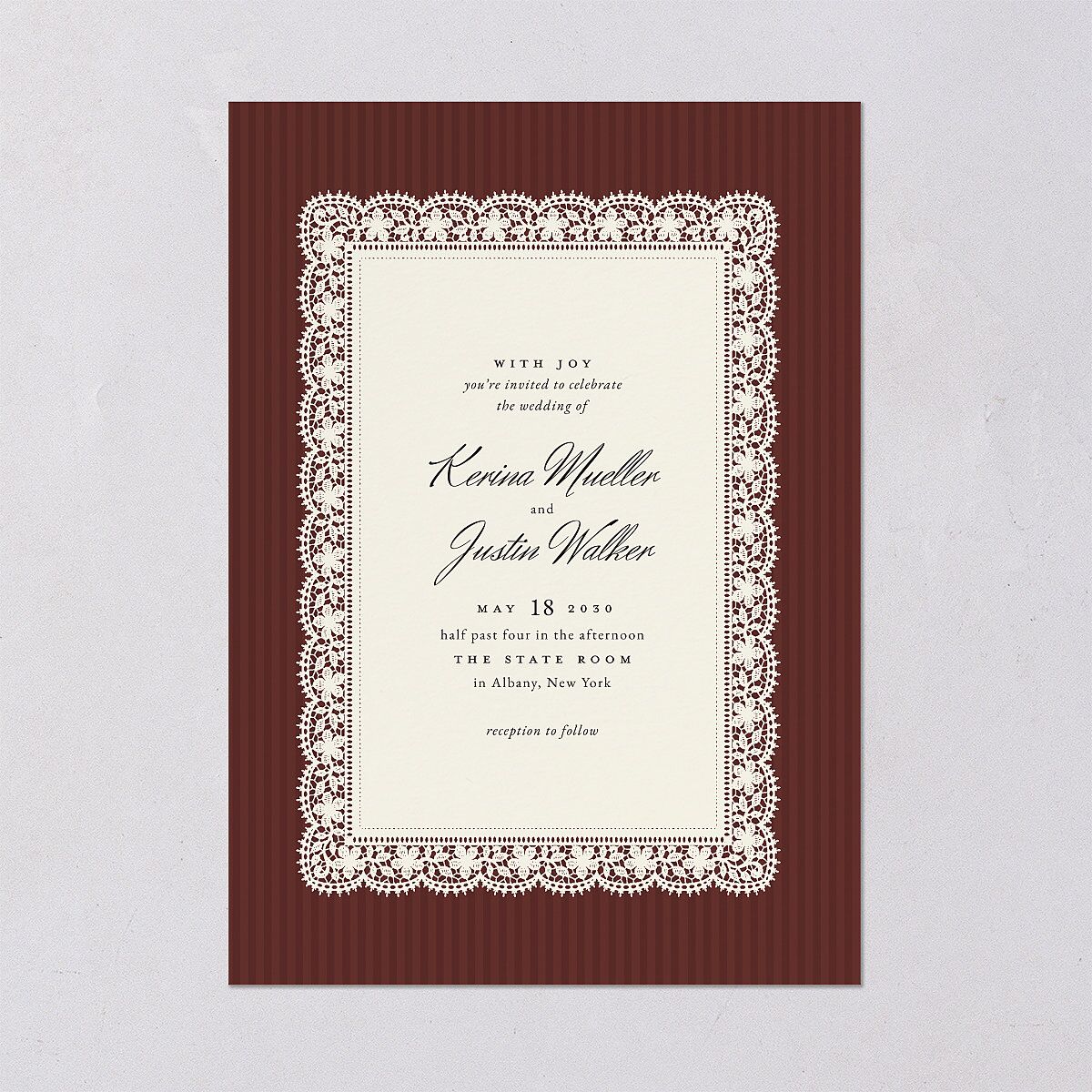 Vintage Lace Wedding Invitations Burgundy Signature Blank No Standard
