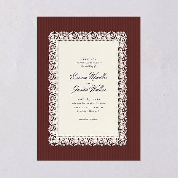 Vintage Lace Wedding Invitations Burgundy Signature Blank No Standard