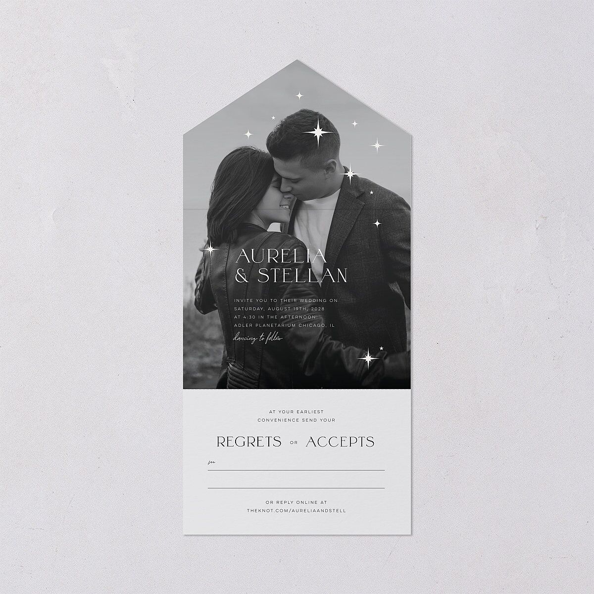 Starry Photo All-in-One Wedding Invitations Midnight Signature Light Both Recipient and Return Addresses No