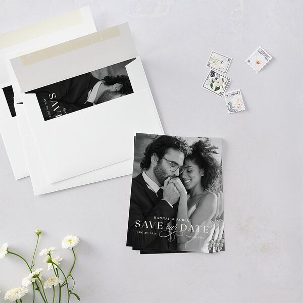 Antique Scallop Frame Save the Date Petite Cards Linen Signature smooth Blank No Standard