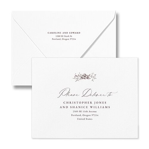 Antique Victorian Botanical Thank You Card Euro Envelopes White Rose Quartz Both Recipient and Return Addresses Luxe Signature
