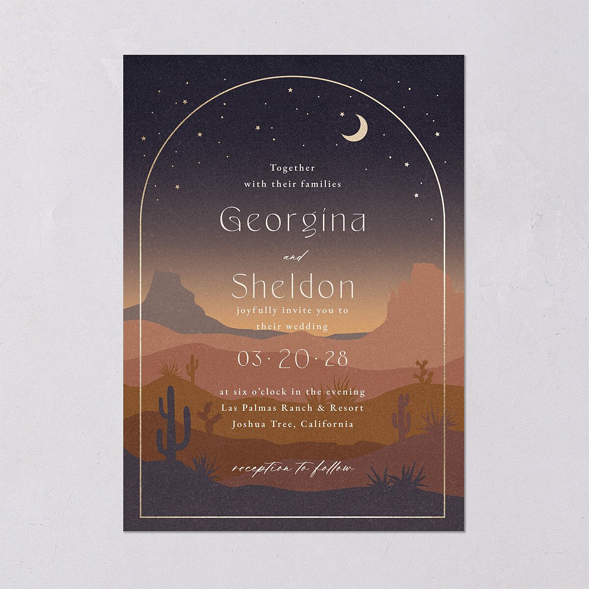 Desert Moon Wedding Invitations Gold Dark Navy Signature Blank No