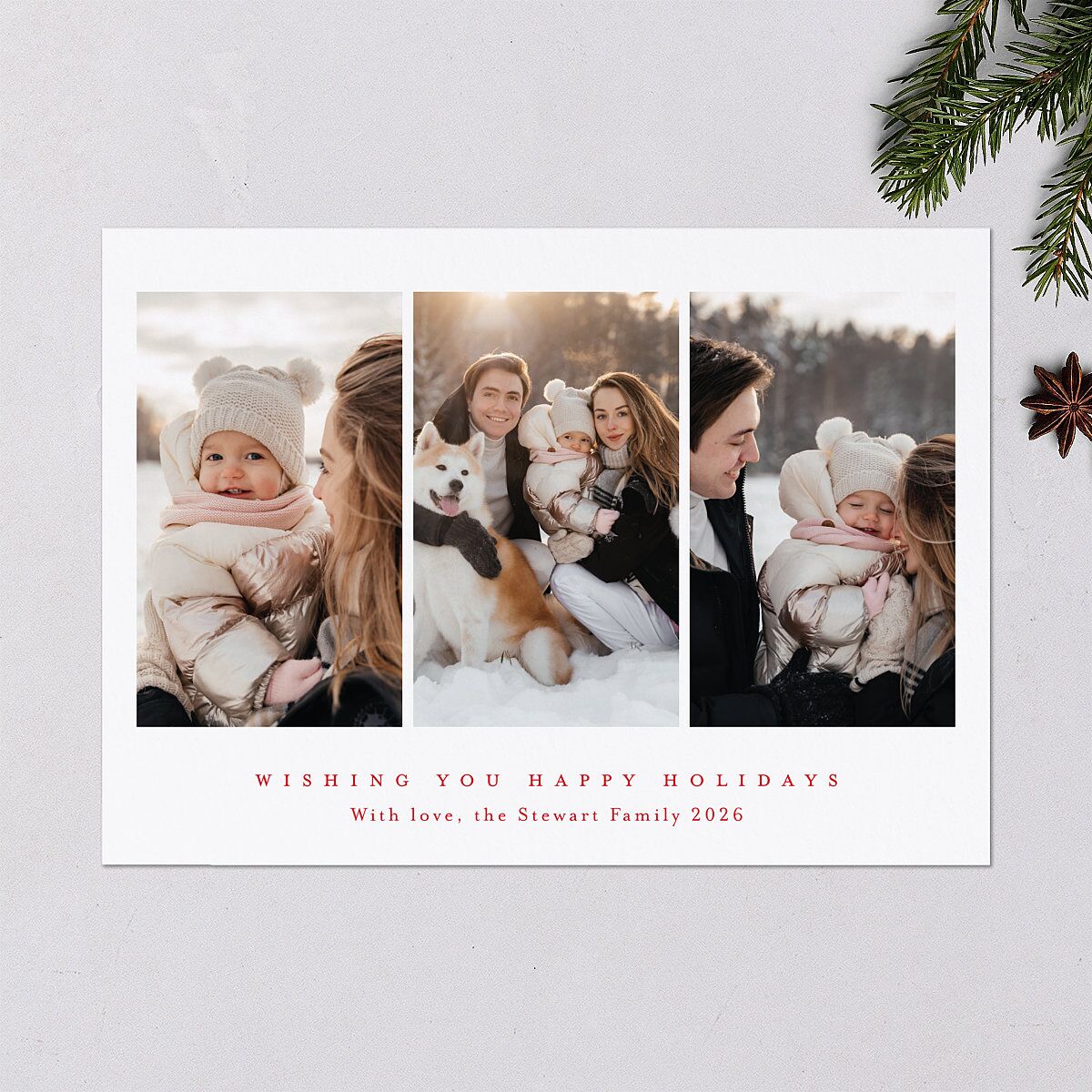 Triptych Holiday Holiday Cards True Red Signature Blank Landscape Standard