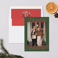 Happy Holidays Grid Pattern Photo Holiday Cards Hunter Green Signature Blank Standard