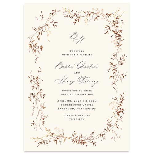 Dainty Fairytale Greenery Wedding Invitations Deep Bronze Signature Blank No Standard