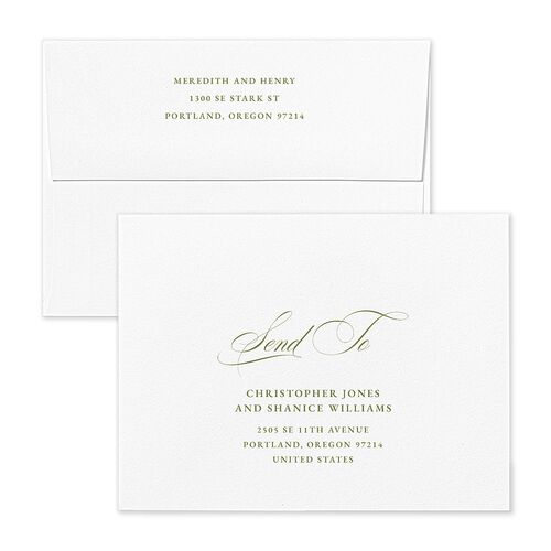 Monogram Branches Botanical Save the Date Magnet Envelopes White Olive Both Recipient and Return Addresses Signature Standard
