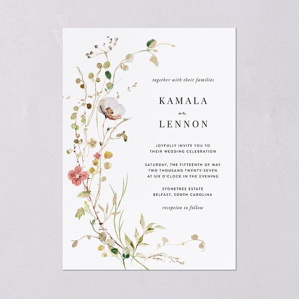 Glistening Wildflower Foil Wedding Invitations Gold Soft Peach Signature Blank No Standard