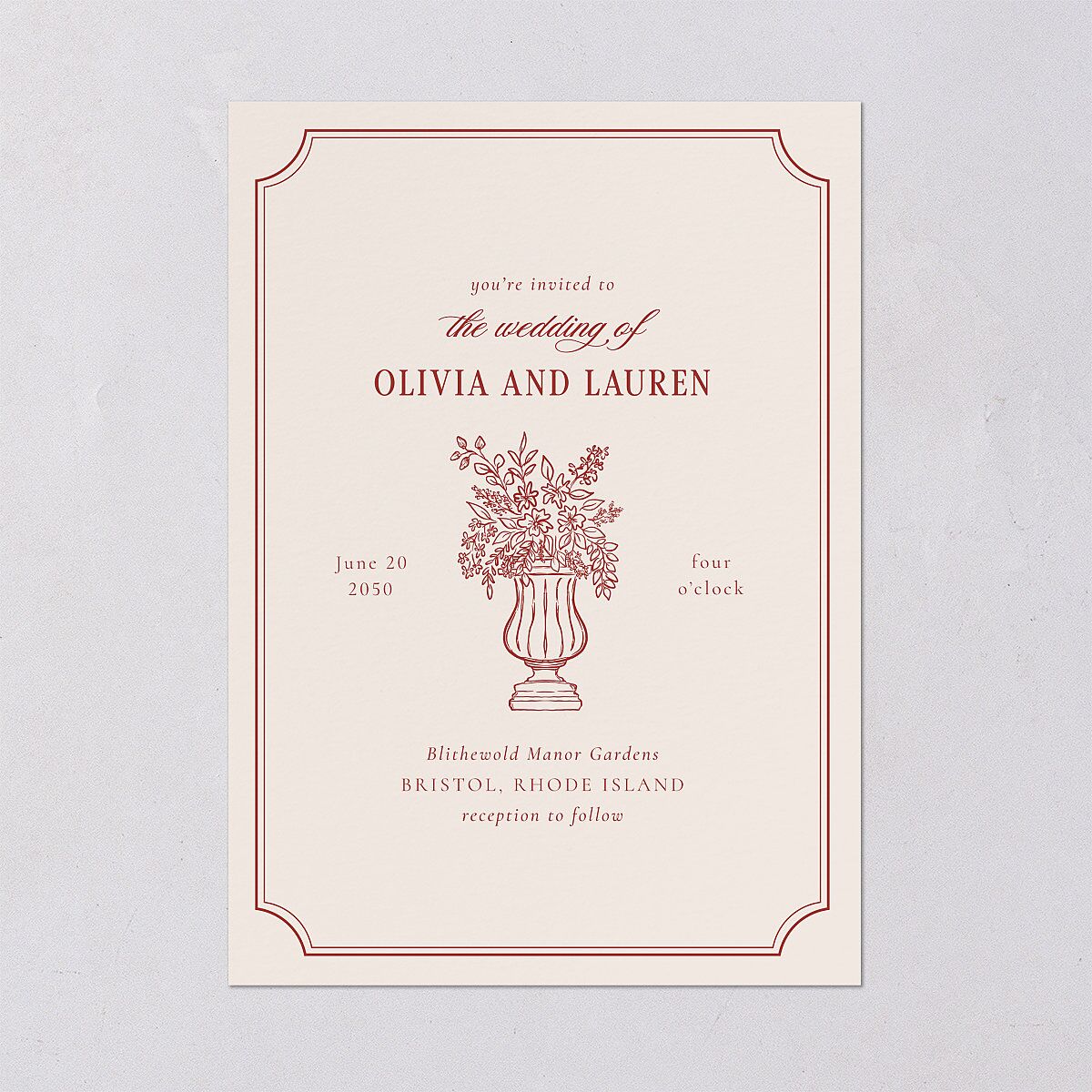 Vintage Vase Wedding Invitations Burgundy Signature Blank No Standard