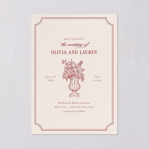 Vintage Vase Wedding Invitations Burgundy Signature Blank No Standard