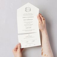 Elegant Garland Crest All-in-One Wedding Invitations Dark Camo Signature Light Both Recipient and Return Addresses No