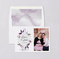Leafy Frame Save The Date Cards Plum Signature smooth Blank No Standard