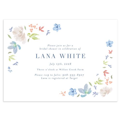 Floral Appliqué Bridal Shower Invitations Slate Signature Blank Standard