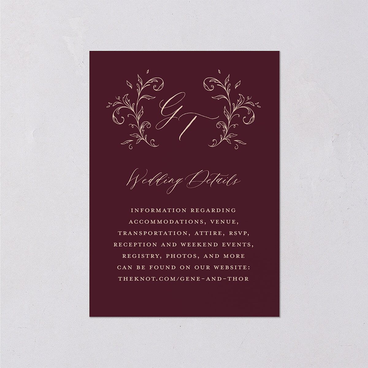Dark Vintage Fantasy Wedding Event Detail Cards Merlot Signature Standard