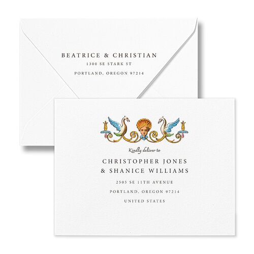 Medieval Renaissance Thank You Card Euro Envelopes Moss White Both Recipient and Return Addresses Luxe Signature