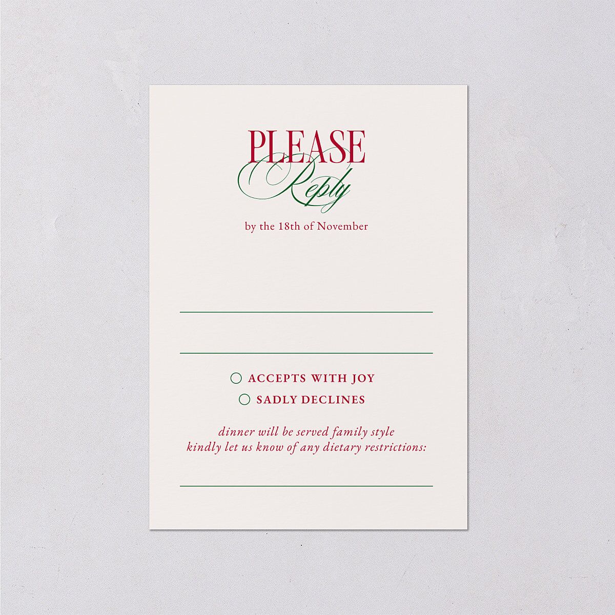 Elegant Vintage Christmas Wedding Response Cards Jewel Red Signature Standard