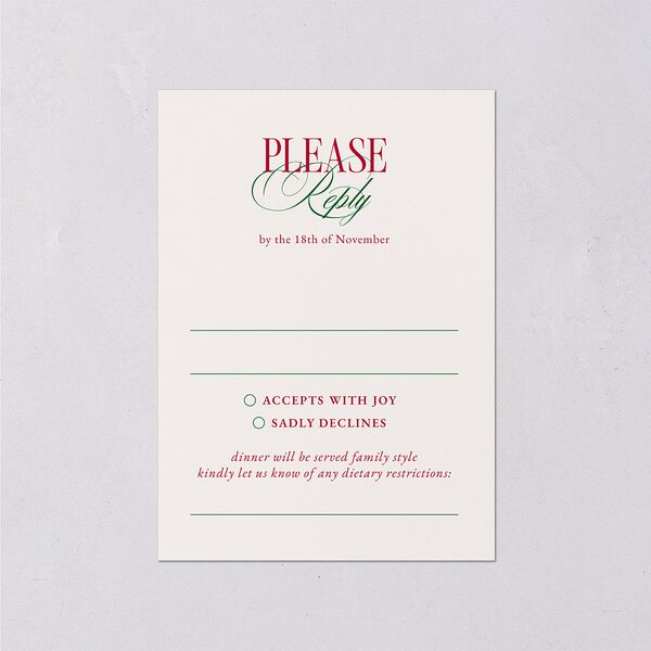 Elegant Vintage Christmas Wedding Response Cards Jewel Red Signature Standard